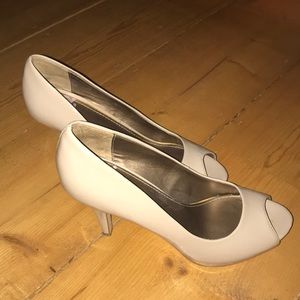 Nude Patent Leather Peep Toe Heels